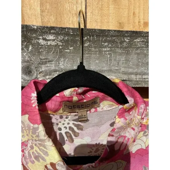 Notations Women's Pink Floral Half Sleeve Semi Sheer Button Shirt Top Size L - Picture 6 of 9